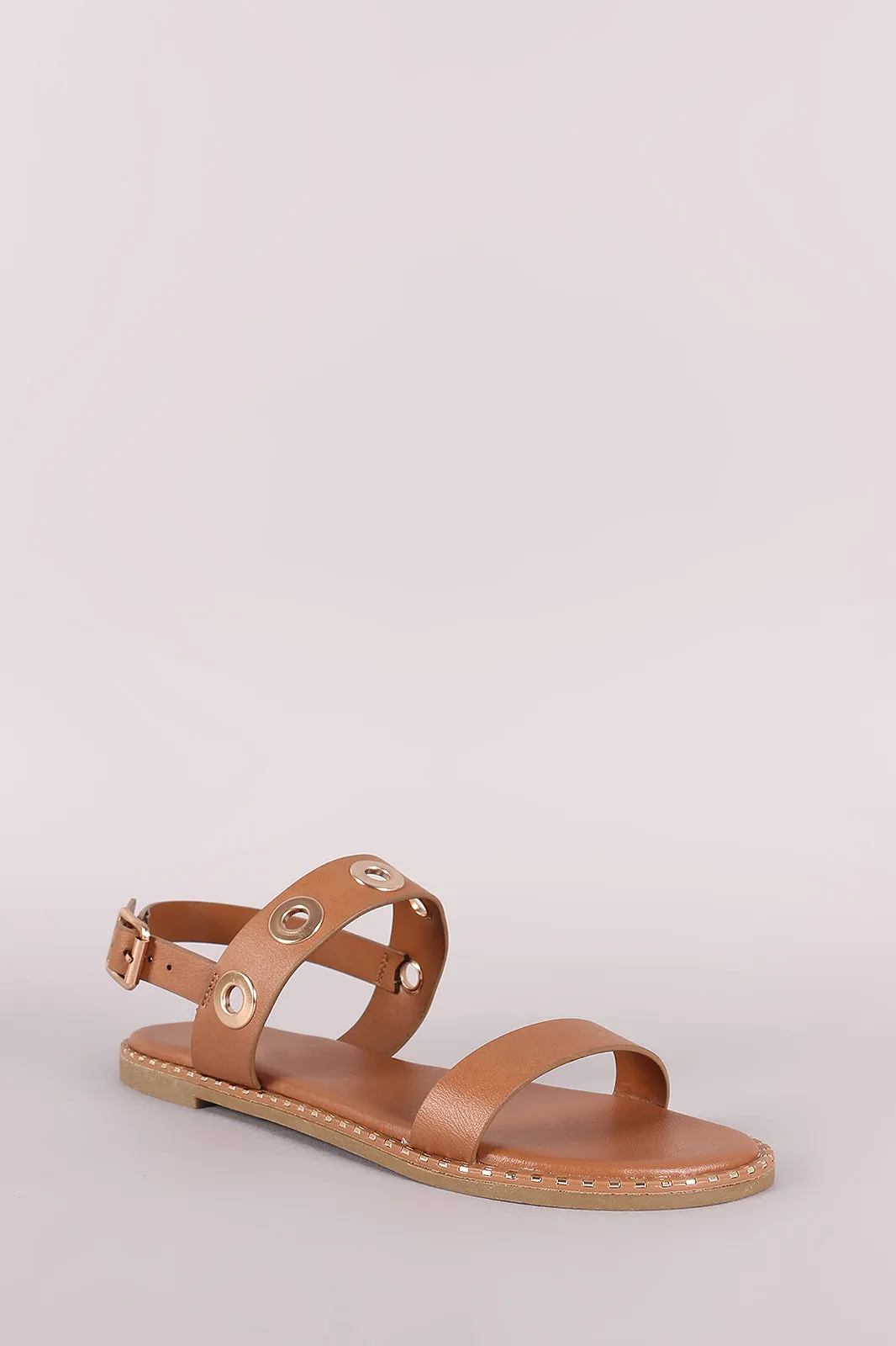 Bamboo Grommet Double Band Slingback Flat Sandal