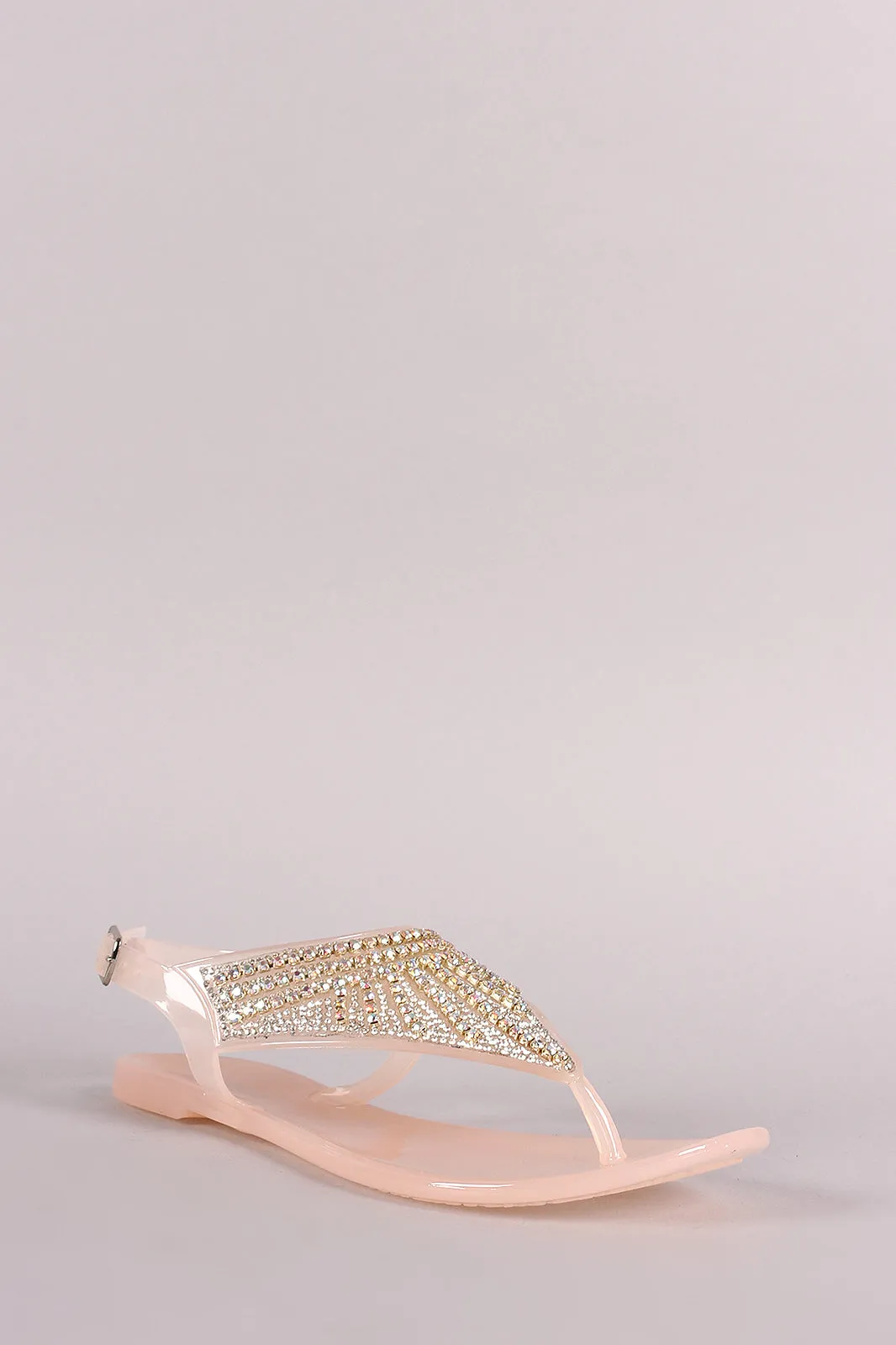 Bamboo Jeweled T-Strap Jelly Thong Flat Sandal