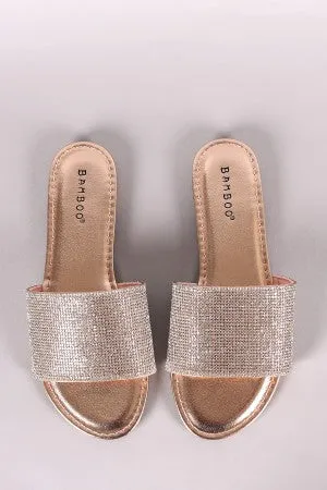 Bamboo Rhinestone Accent Slide Flat Sandal