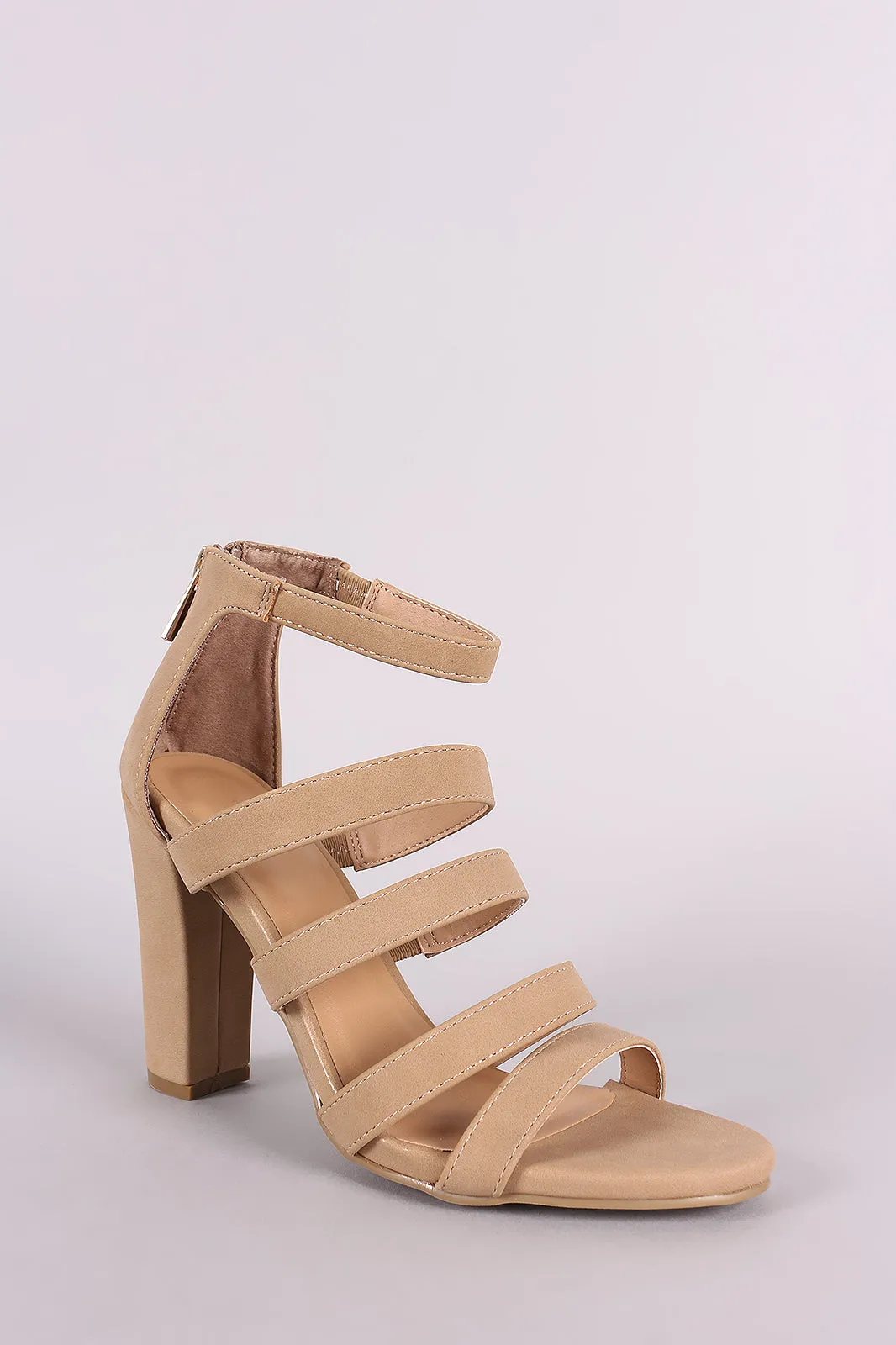 Bamboo Strappy Nubuck Ladder-Up Chunky Heel