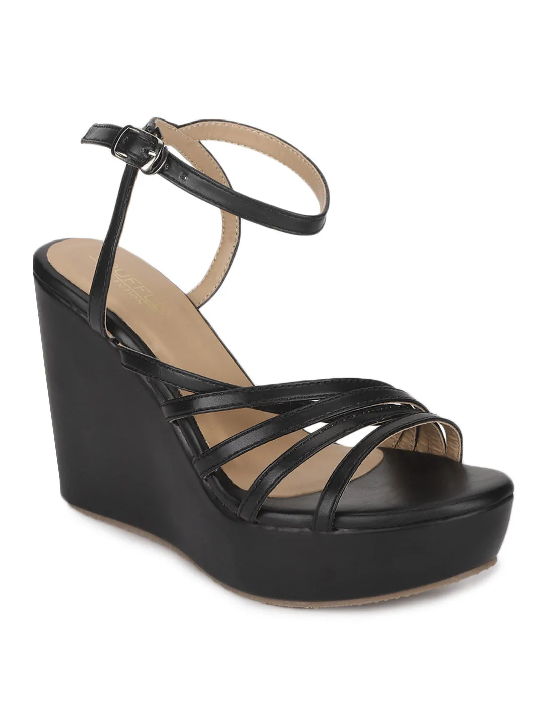 Black PU Wedges Sandal (TC-ST-1017-BLK)