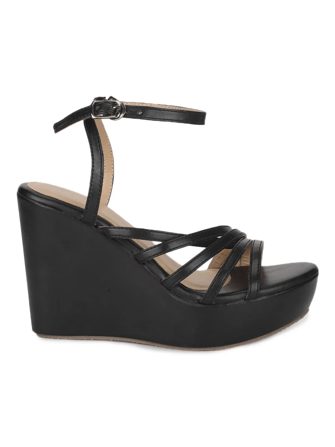 Black PU Wedges Sandal (TC-ST-1017-BLK)