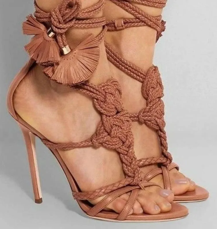 Braided Strap High Heel Gladiator Sandals for Stylish Comfort