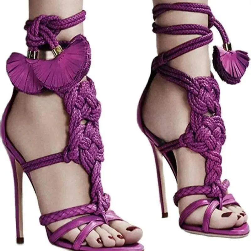 Braided Strap High Heel Gladiator Sandals for Stylish Comfort