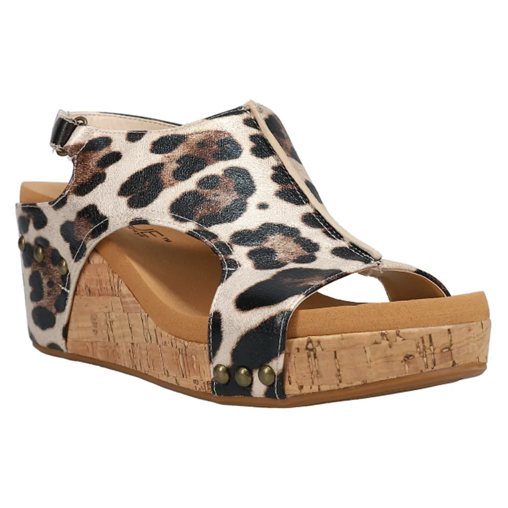 Carley Leopard Print Studded Wedge Sandals