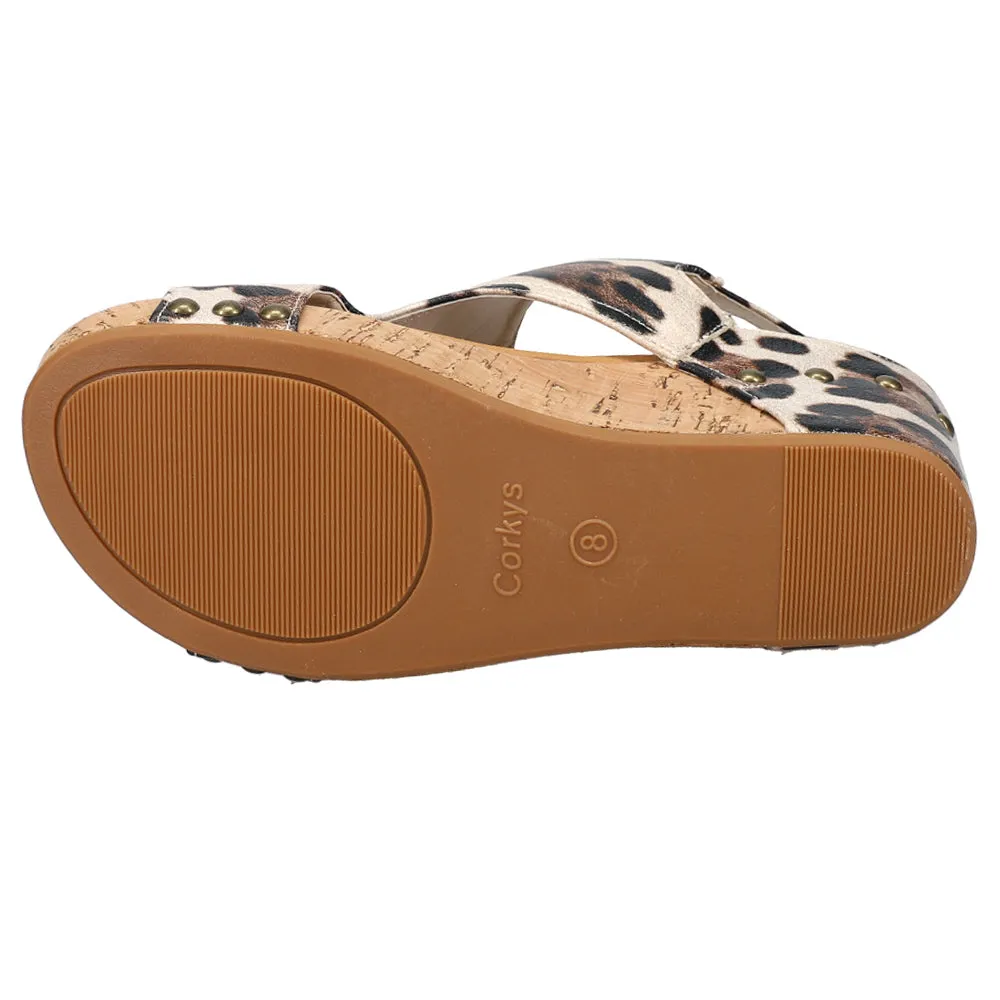 Carley Leopard Print Studded Wedge Sandals