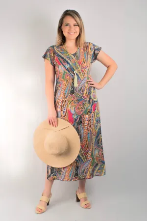 Carnival Print Short Sleeve Jersey Maxi Dress