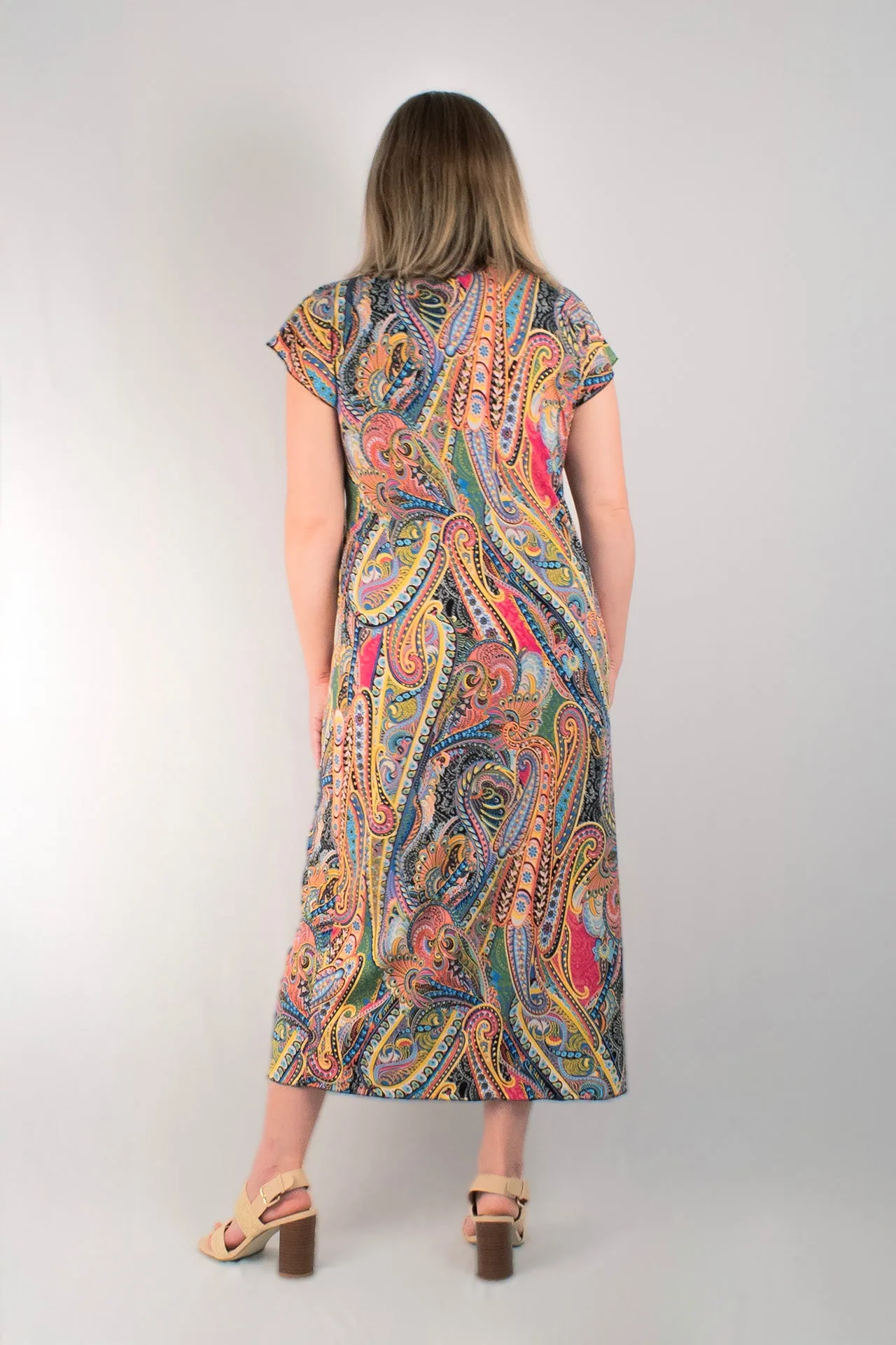 Carnival Print Short Sleeve Jersey Maxi Dress