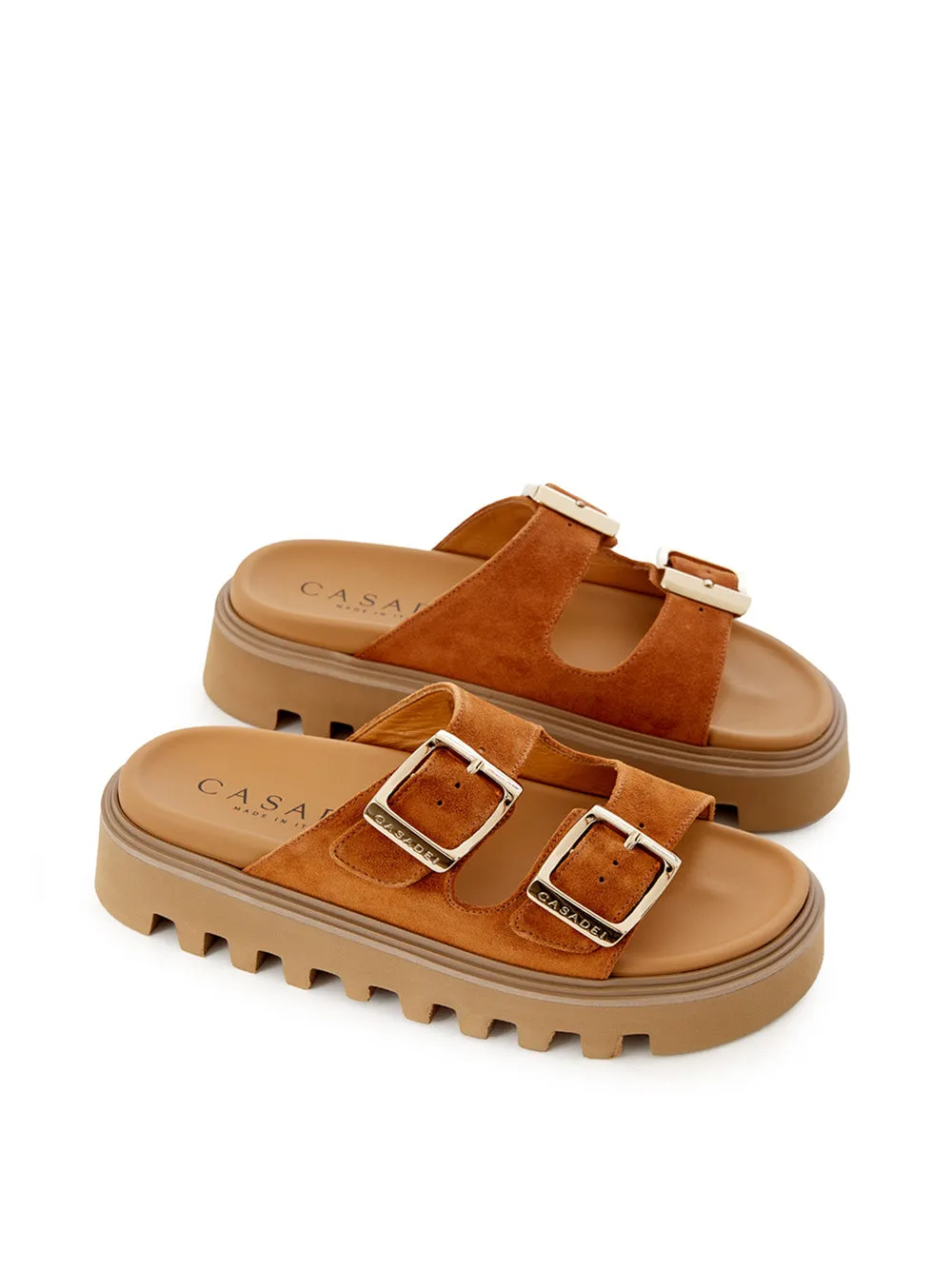 Casadei Elegant Biscuit Brown Buckled Suede Sandals