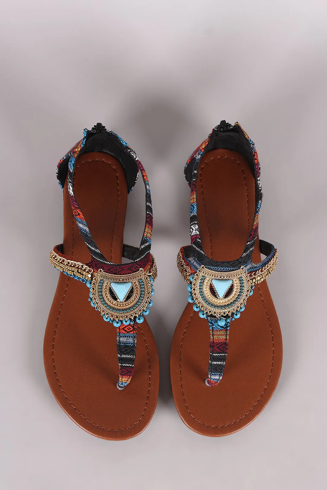 City Classified Tribal Beaded Hardware Accent Thong Flat Sandal