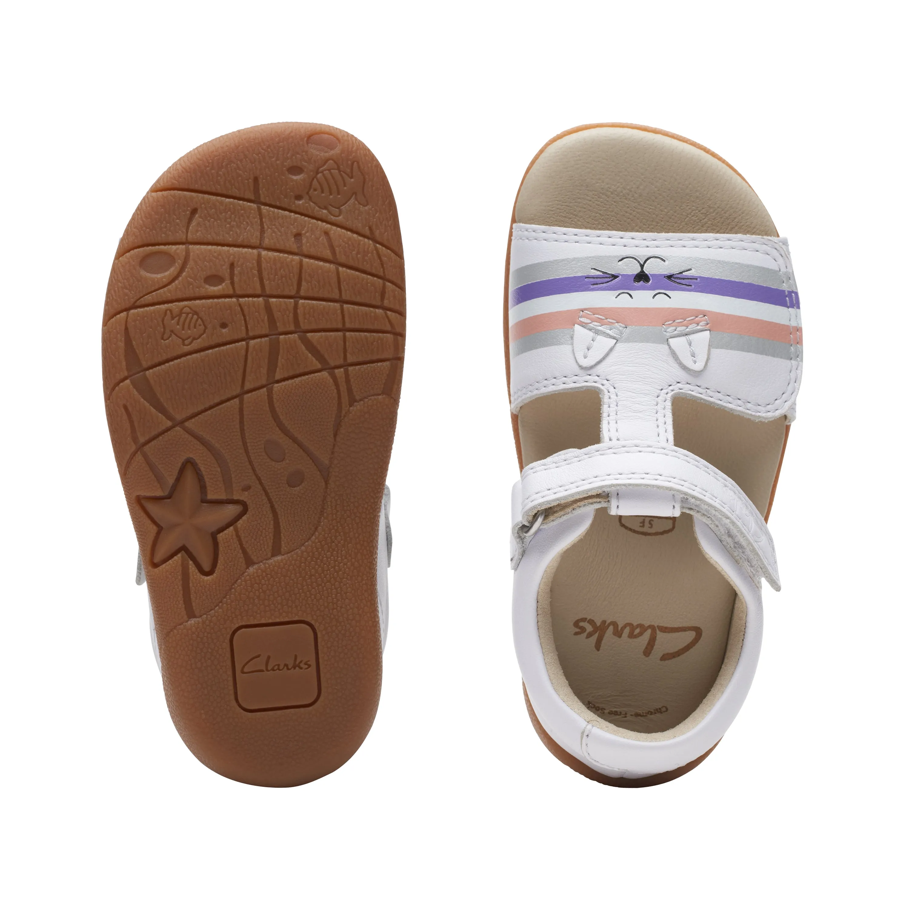 Clarks Zora Beat Girls White Cat Sandal