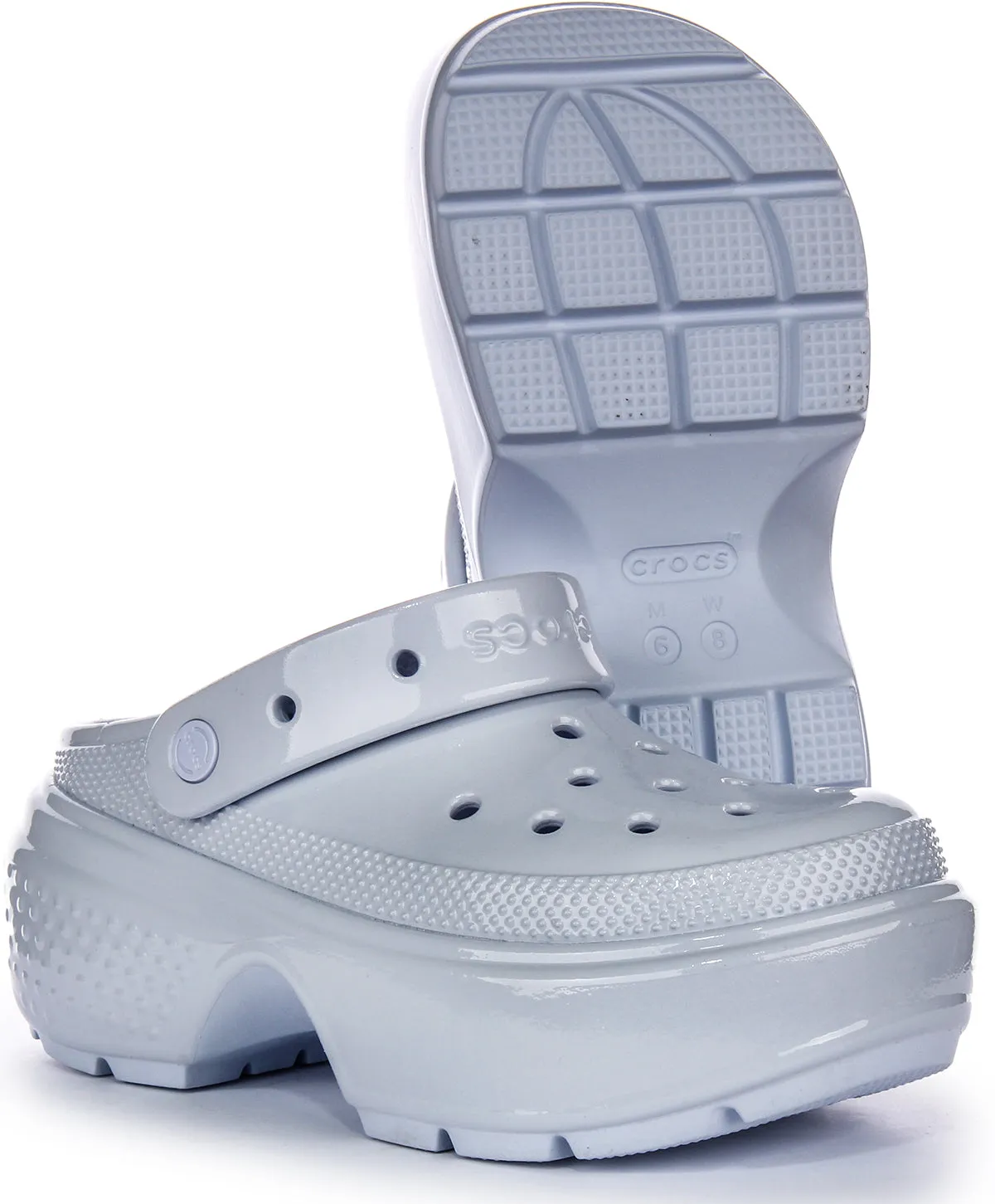 Crocs Stomp High Shine In Light Blue Platforms