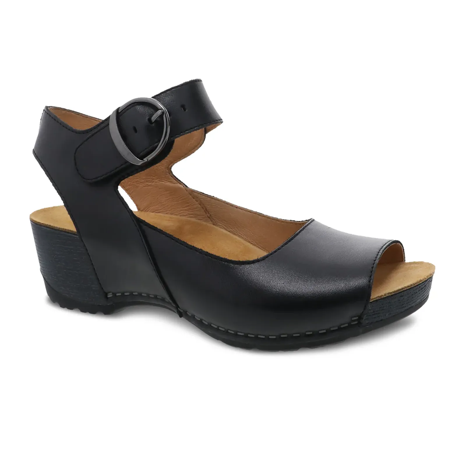 Dansko Tiana Wedge Sandal (Women) - Black Burnished Calf