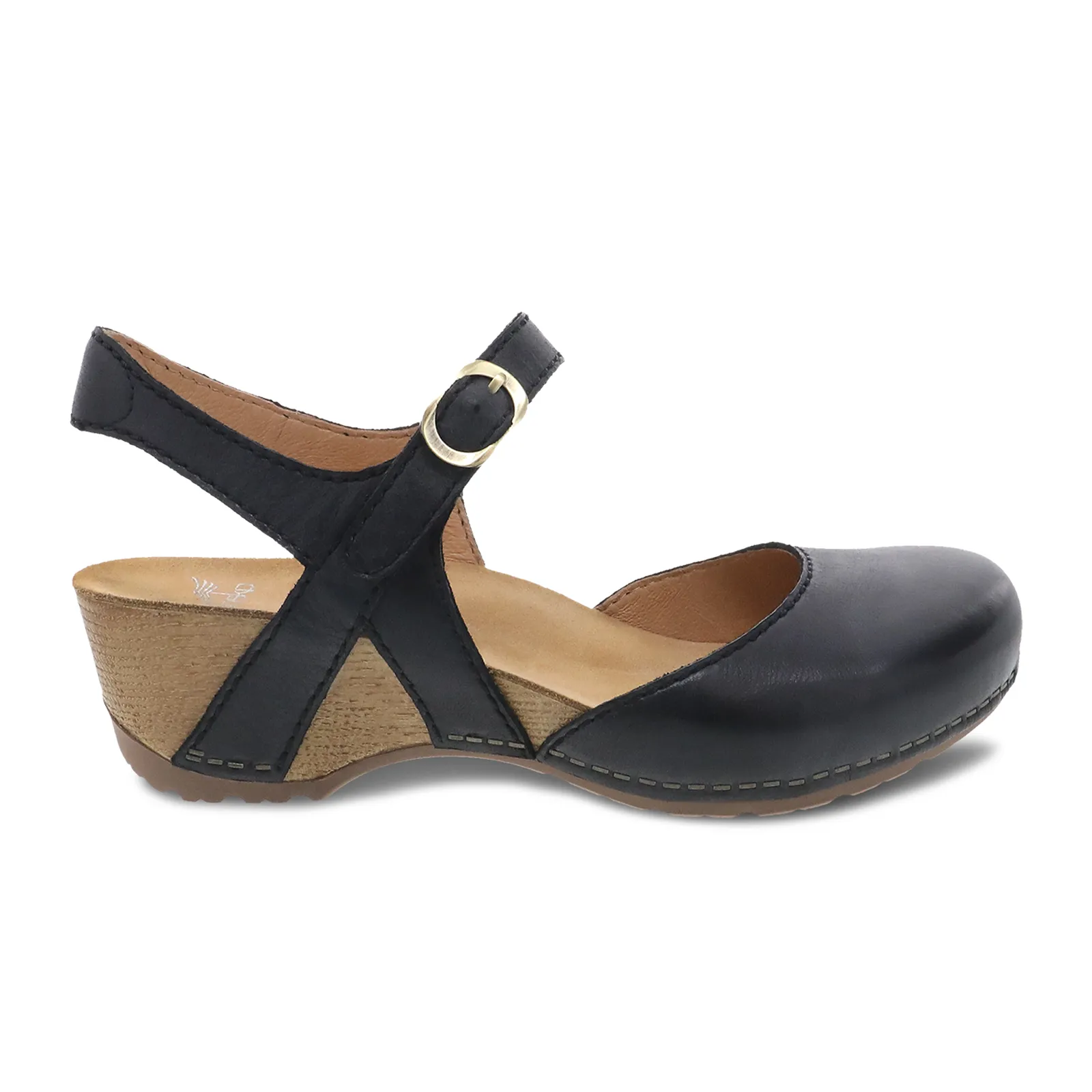 Dansko Tiffani Wedge Sandal (Women) - Black Milled Burnished