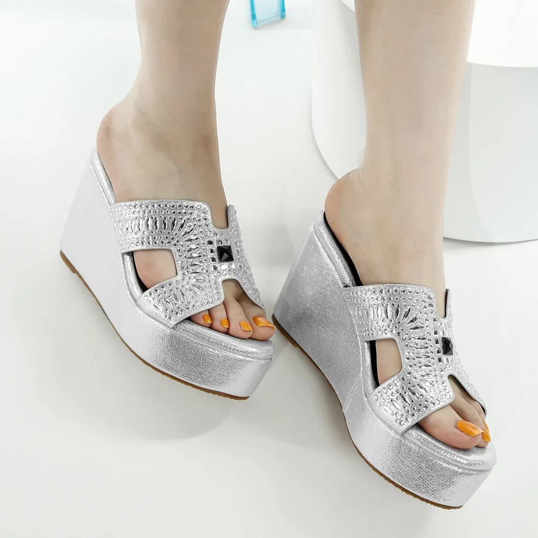 Diamante & Rhinestone Detail Cut-Out Sandals