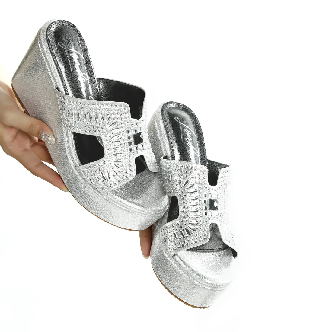 Diamante & Rhinestone Detail Cut-Out Sandals