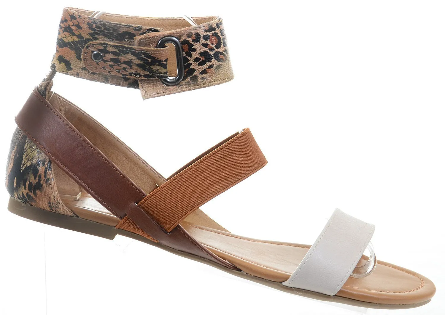 Double Band Leopard Snake Open Toe Ankle Cuff Flat Sandals