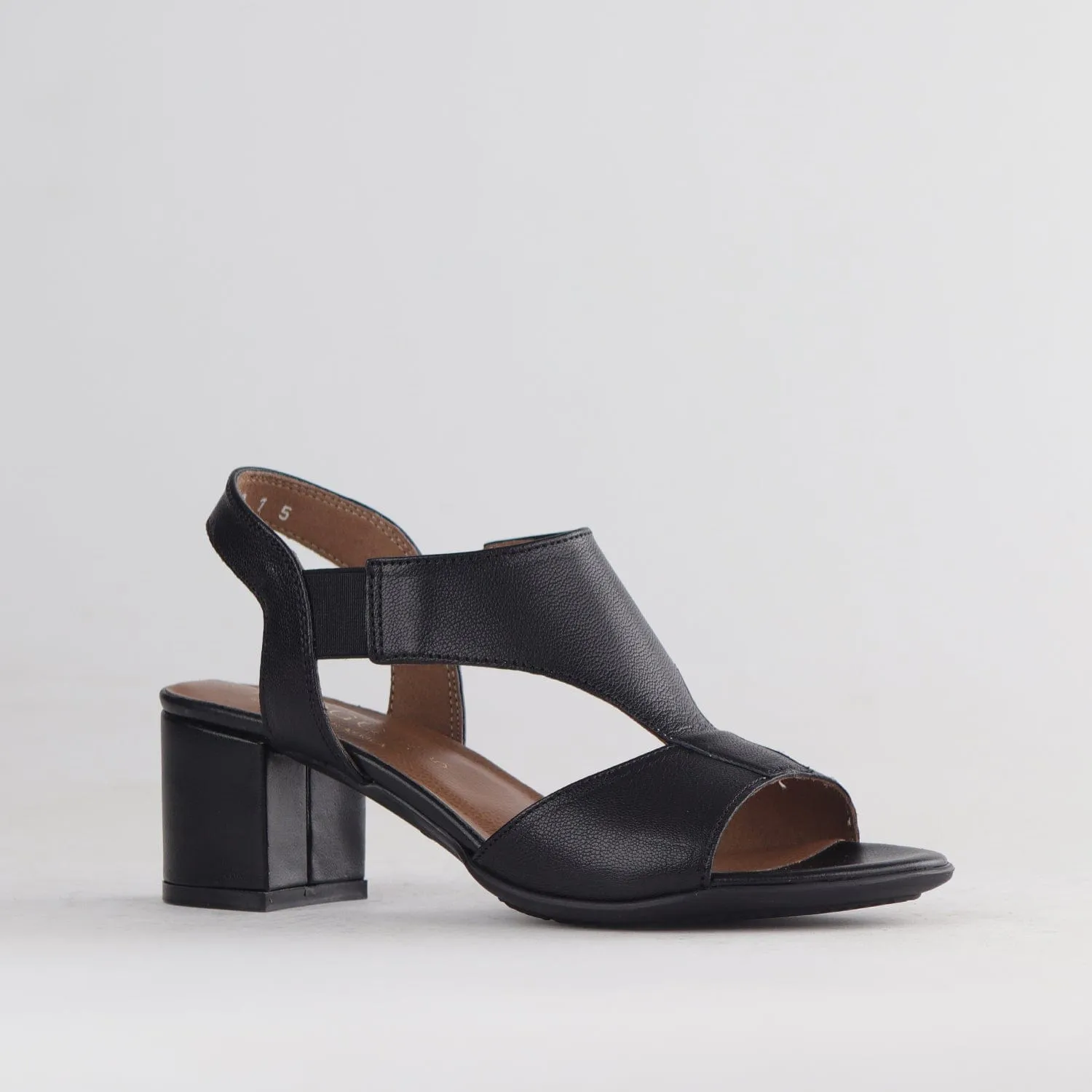 Elasticated Block Heel Sandal in Black - 12818