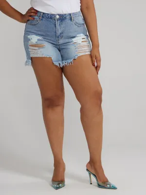 Fashion To Figure - Mid Rise Destructed Denim Cutoff Shorts