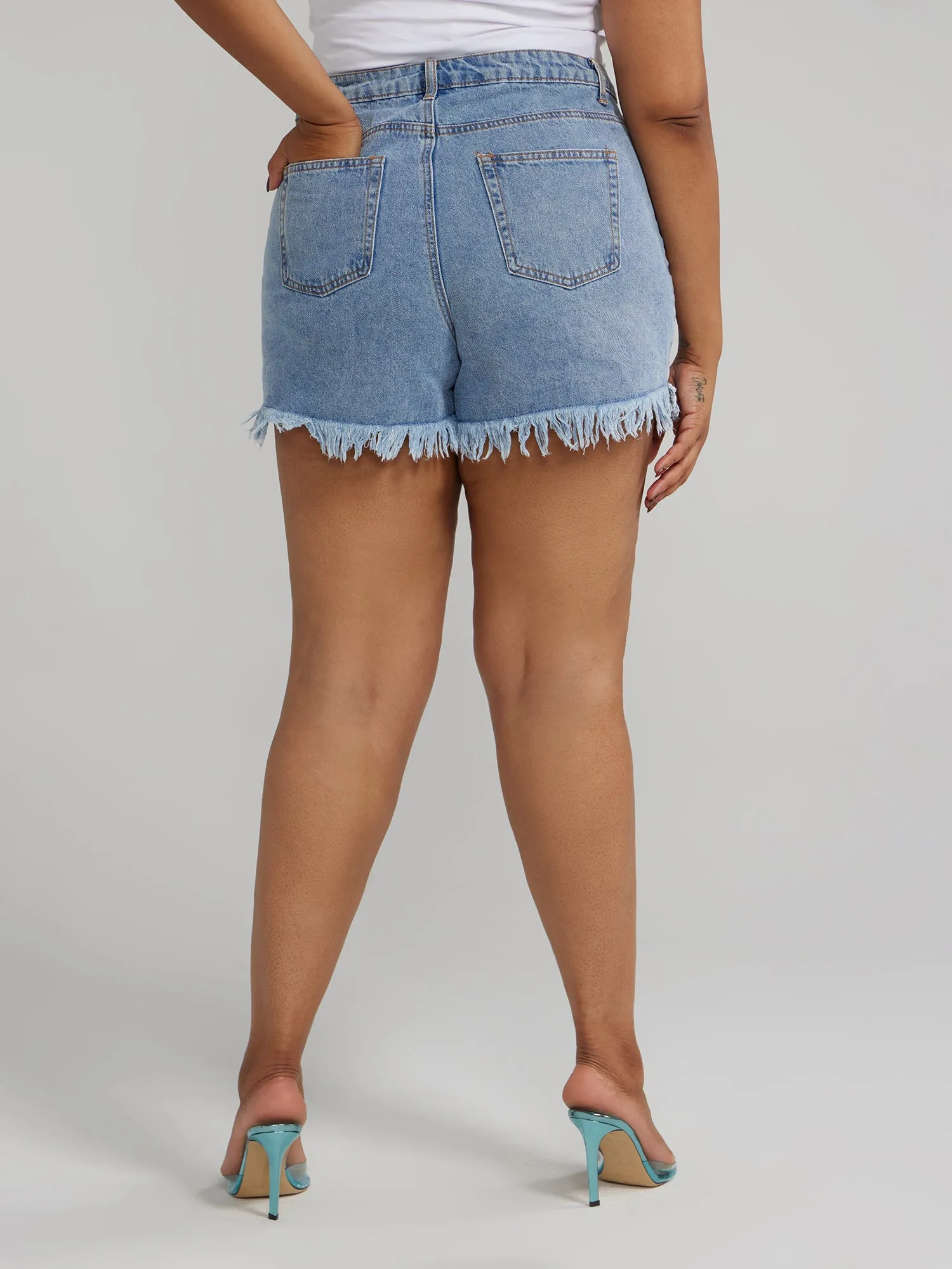 Fashion To Figure - Mid Rise Destructed Denim Cutoff Shorts