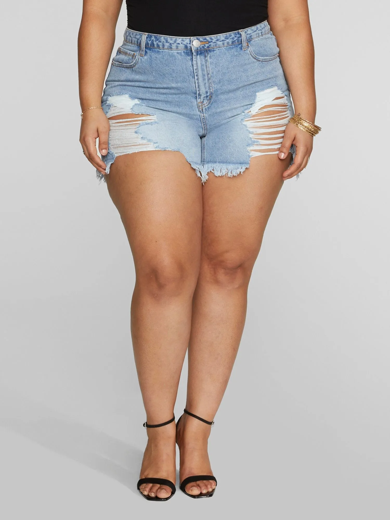 Fashion To Figure - Mid Rise Destructed Denim Cutoff Shorts