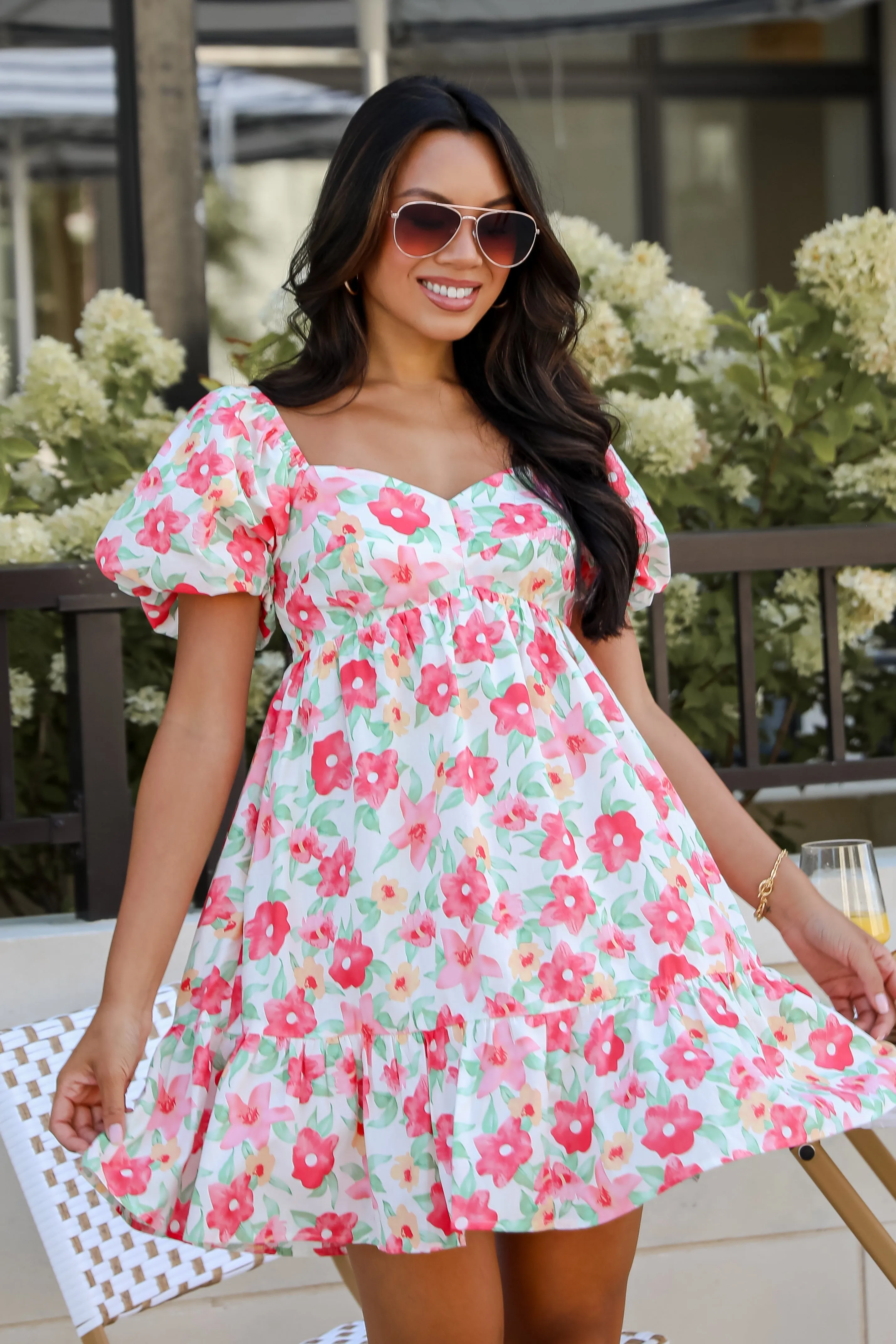 FINAL SALE - Cutest Design White Floral Babydoll Mini Dress