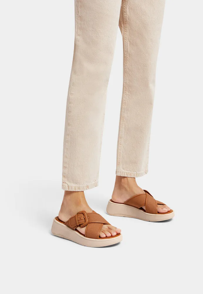 FitFlop F-Mode Flatform Cross Slides Canvas Sandals - Latte Tan