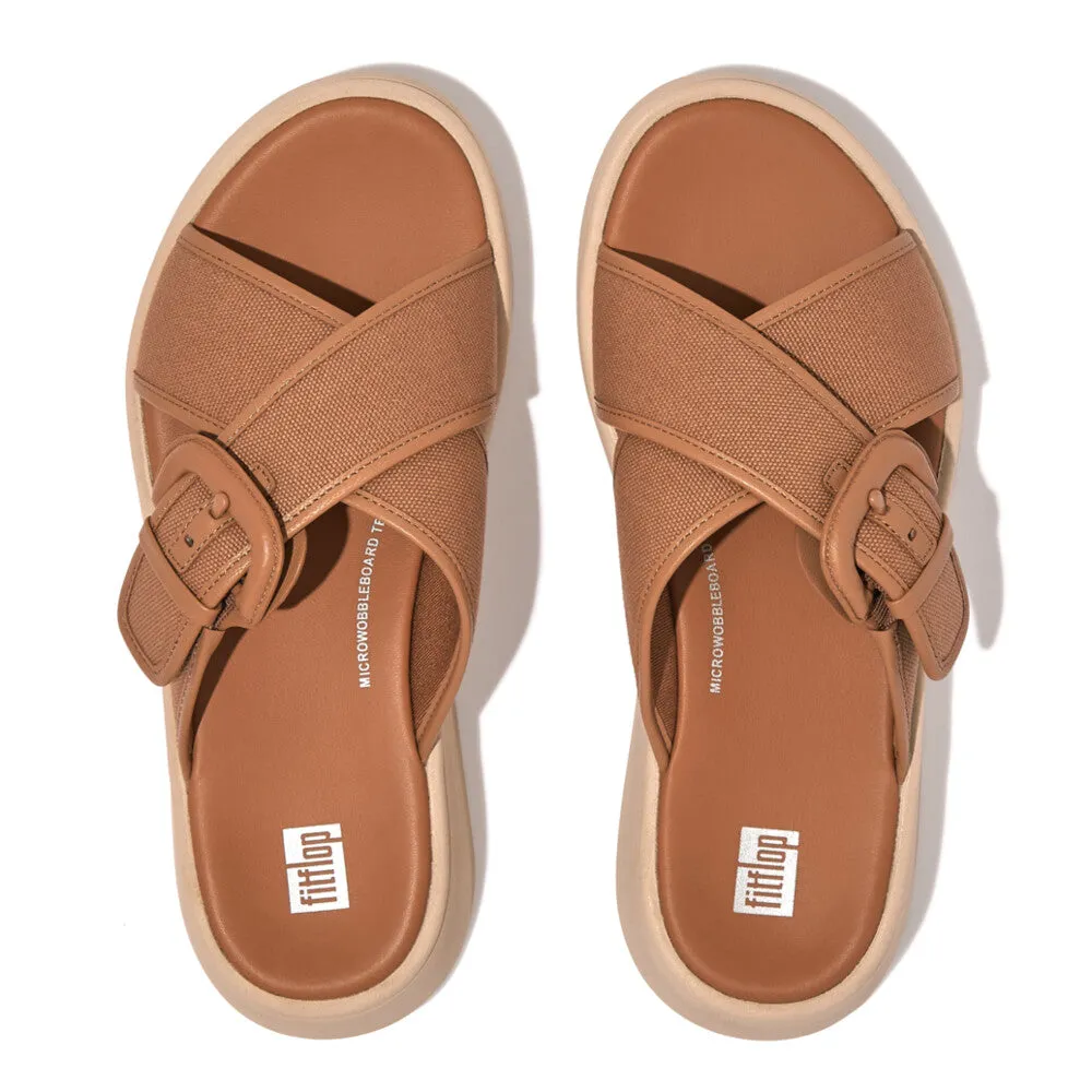 FitFlop F-Mode Flatform Cross Slides Canvas Sandals - Latte Tan