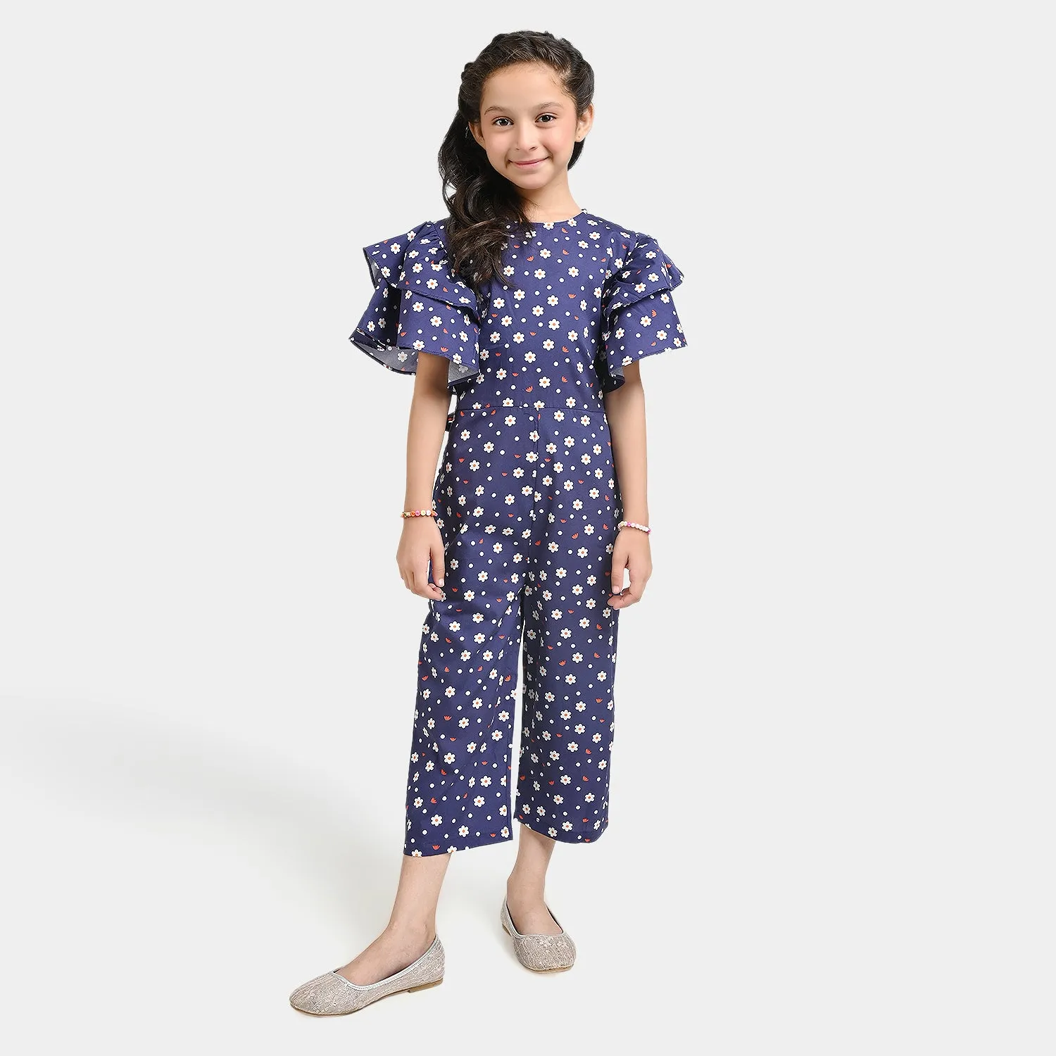 Girls Cotton Poplin JumpSuit Moon Floral-Blue