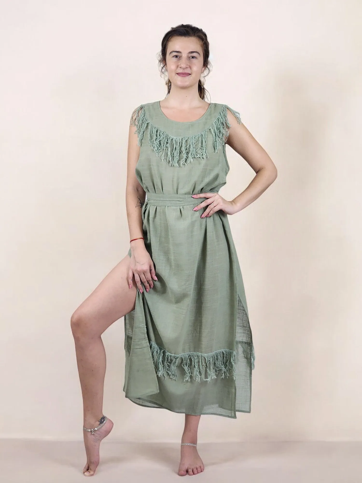 Green Sage Organic Linen Maxi Dress