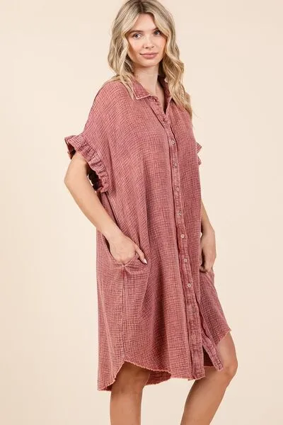 Hazel Blues® |  Mittoshop Mineral Wash Cotton Gauze Mini Shirt Dress