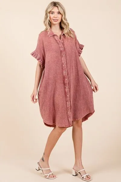 Hazel Blues® |  Mittoshop Mineral Wash Cotton Gauze Mini Shirt Dress