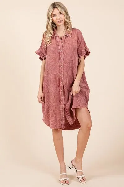 Hazel Blues® |  Mittoshop Mineral Wash Cotton Gauze Mini Shirt Dress