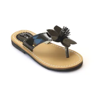 L'Amour Girls Black Flower Thong Sandals