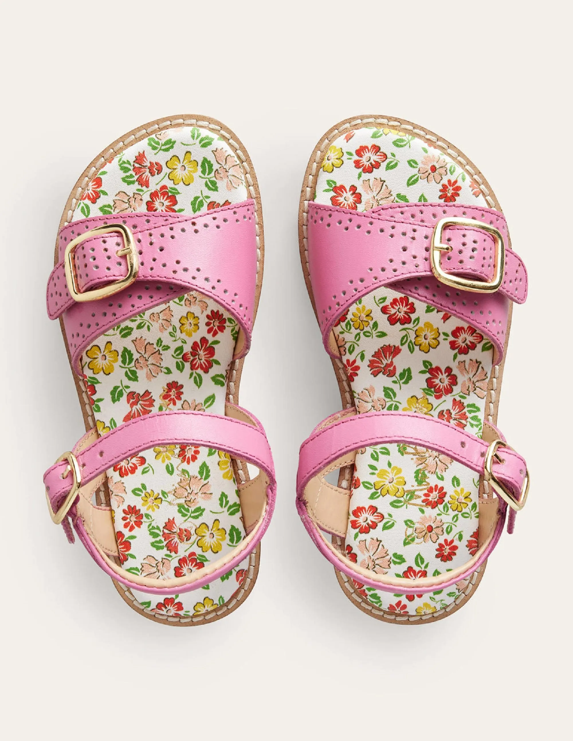 Leather Buckle Sandals-Pink