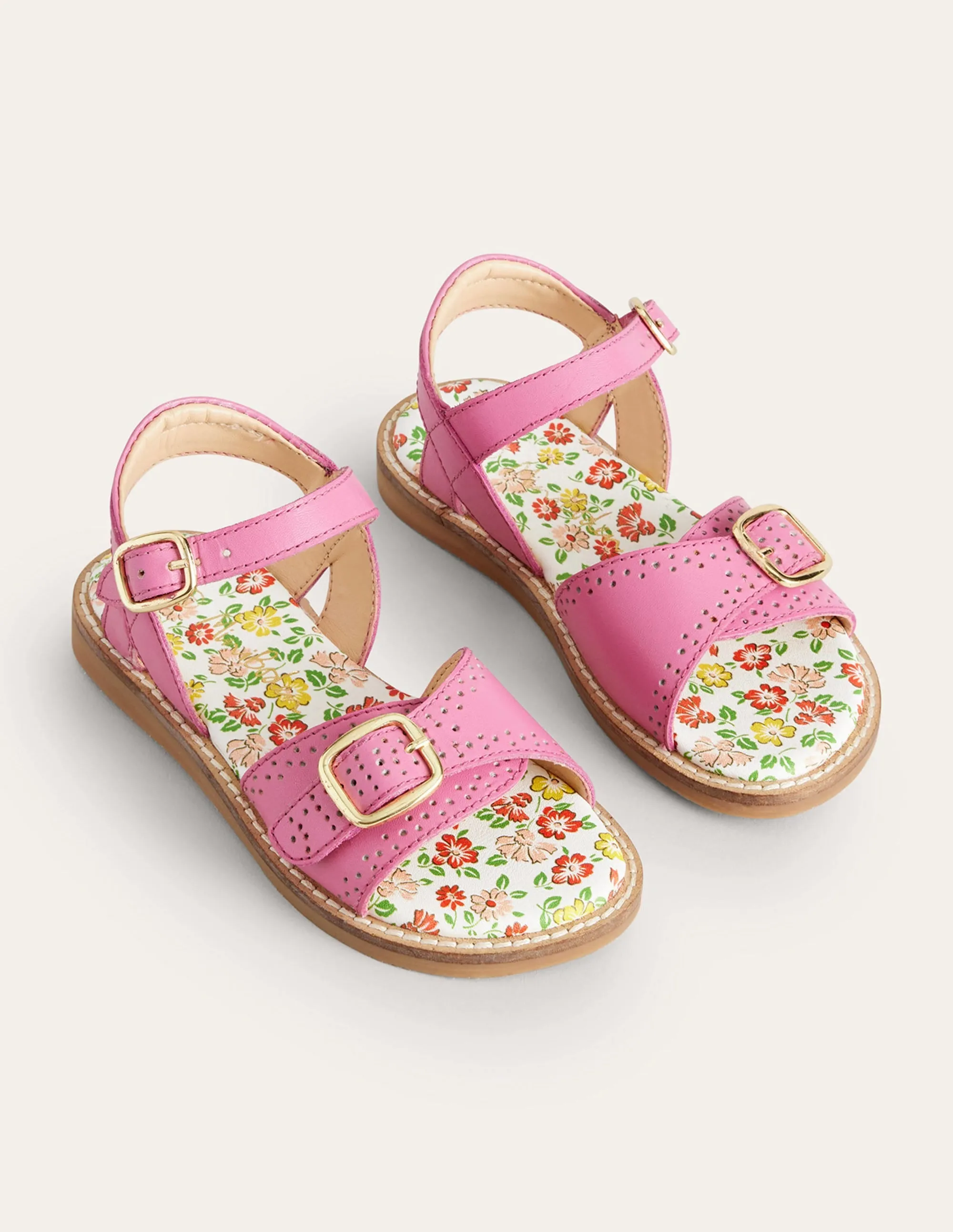 Leather Buckle Sandals-Pink