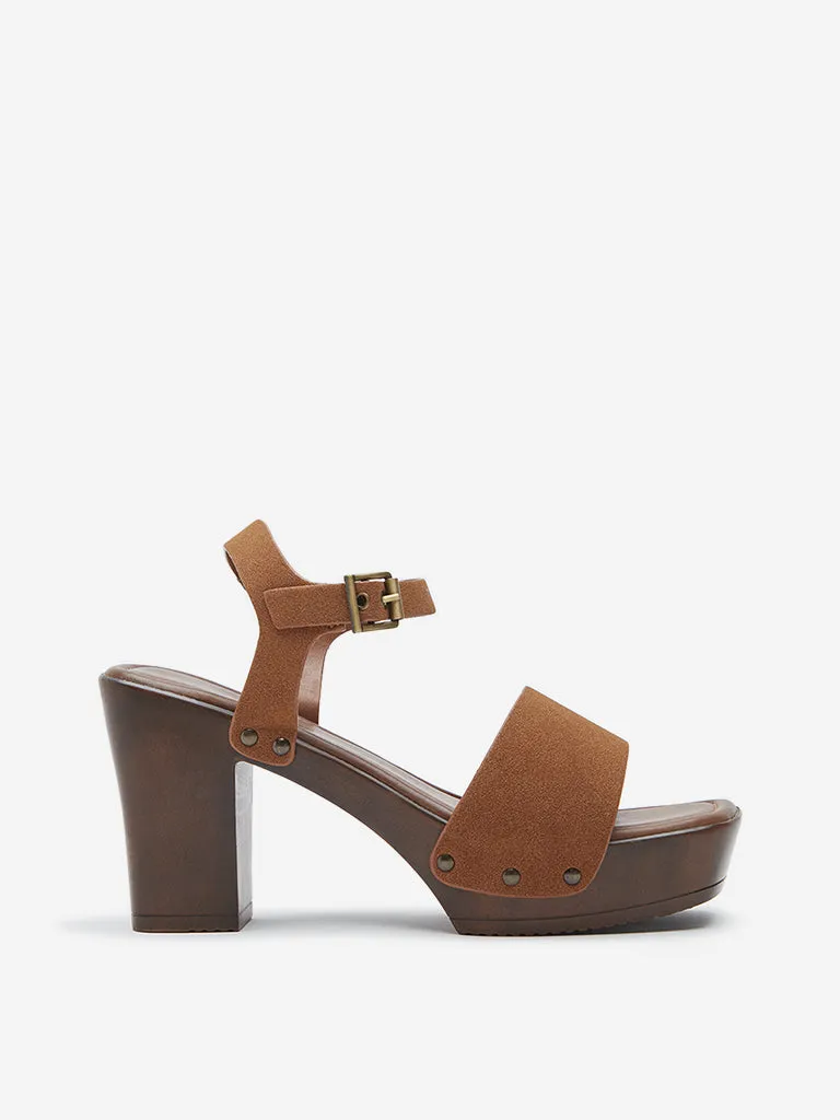 LUNA BLU Tan Block-Heel Sandals