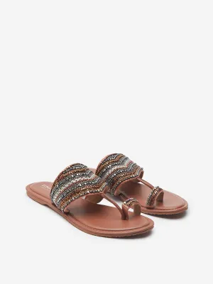 LUNA BLU Tan Embellished Kolhapuri Sandals