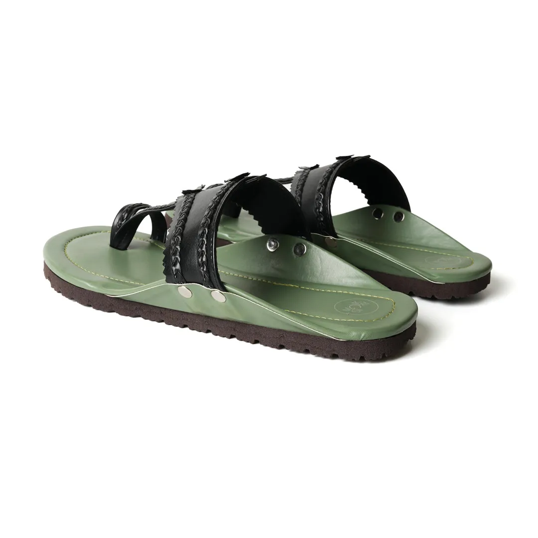 Monkstory Kolhapuri Sandals - Olive green