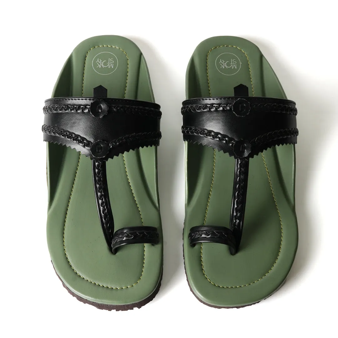 Monkstory Kolhapuri Sandals - Olive green