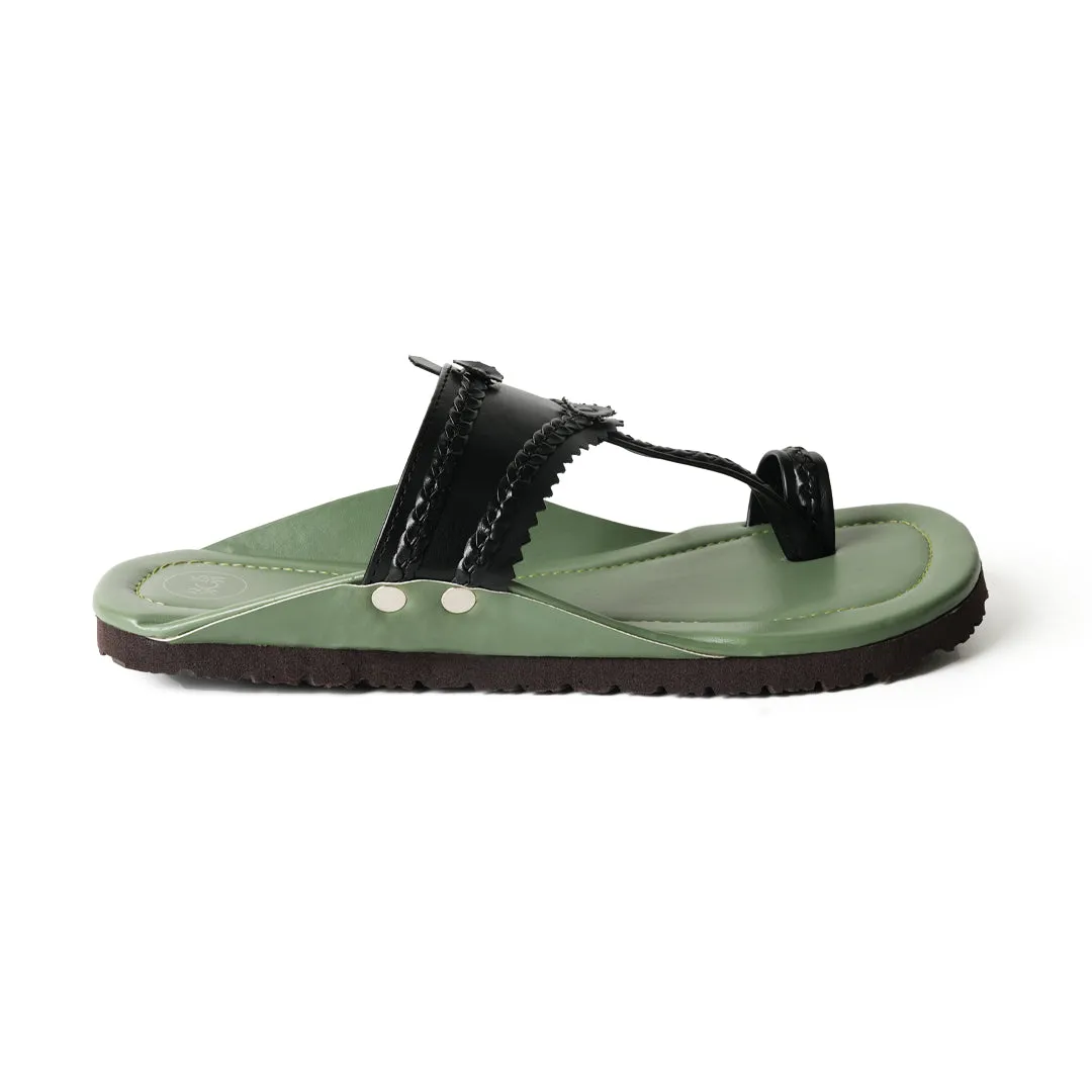 Monkstory Kolhapuri Sandals - Olive green