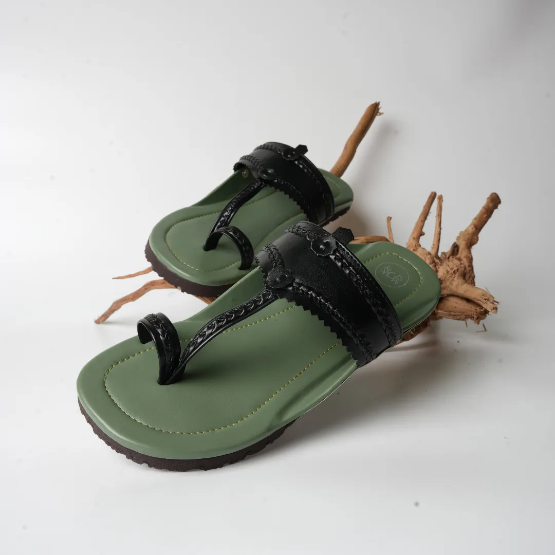 Monkstory Kolhapuri Sandals - Olive green