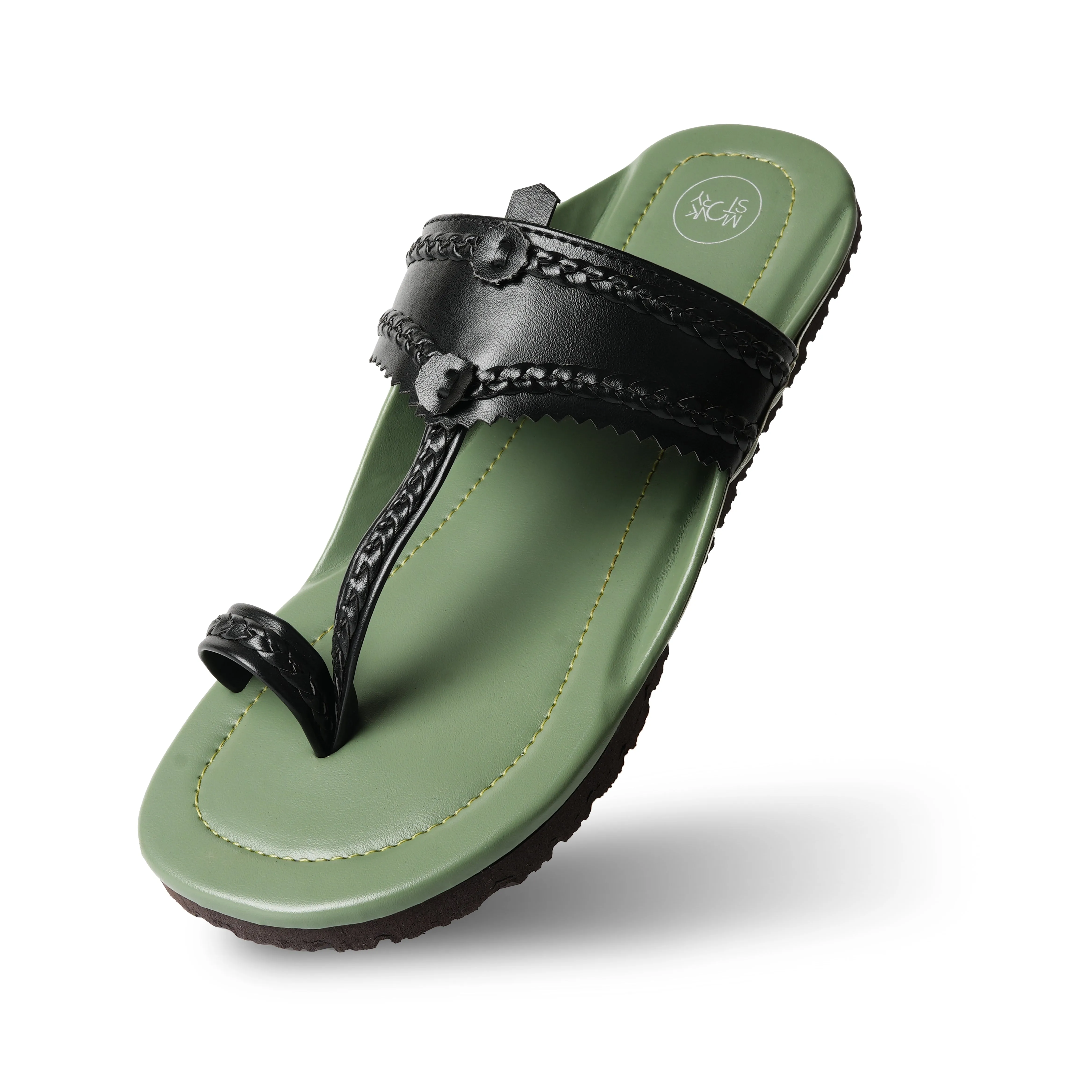 Monkstory Kolhapuri Sandals - Olive green