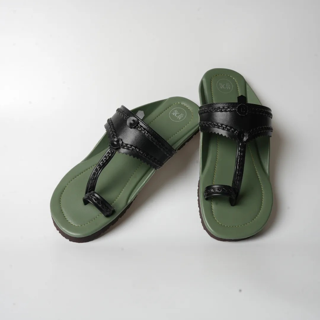 Monkstory Kolhapuri Sandals - Olive green