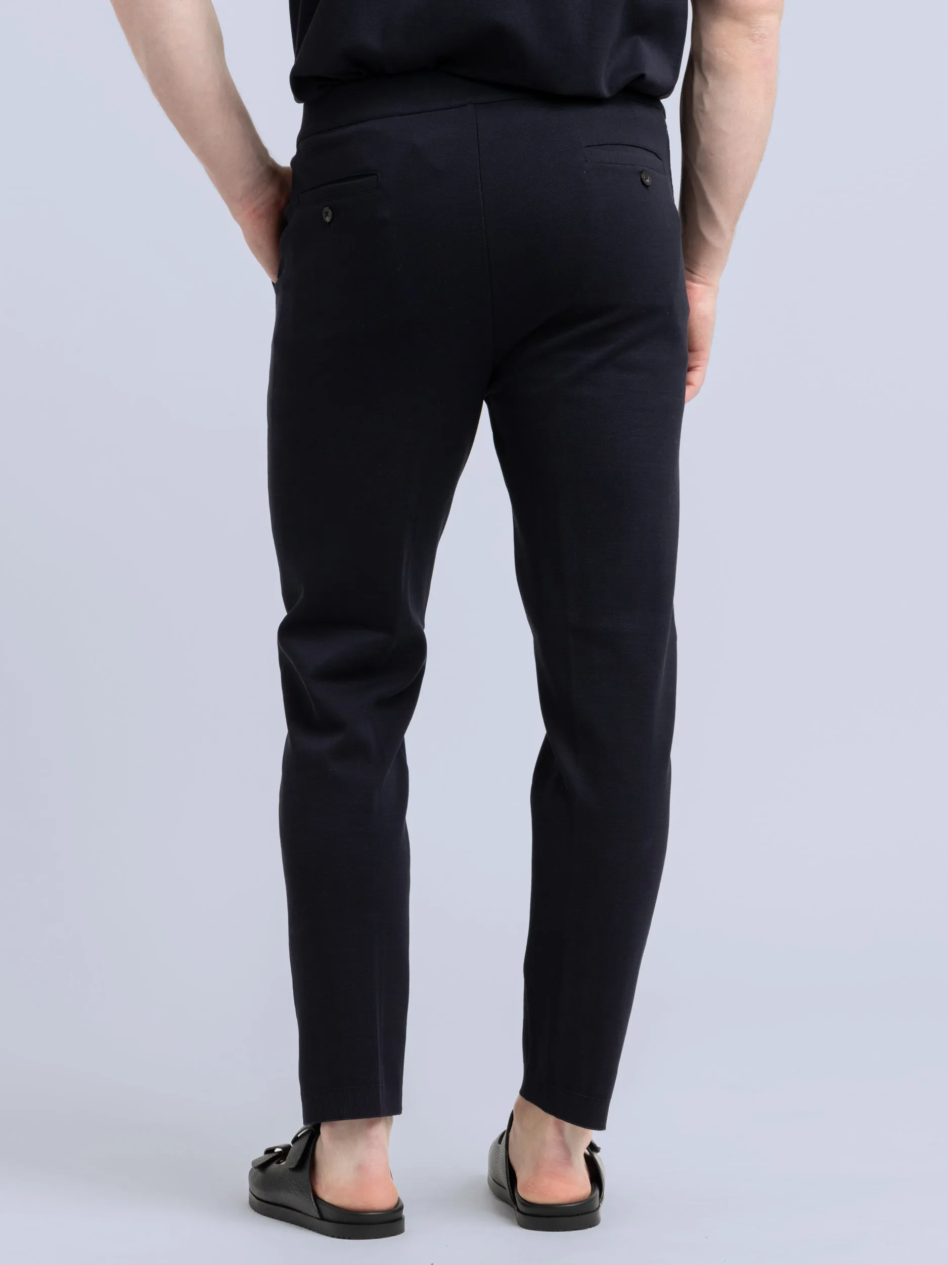 Navy Cotton Piqué Jogger Trousers