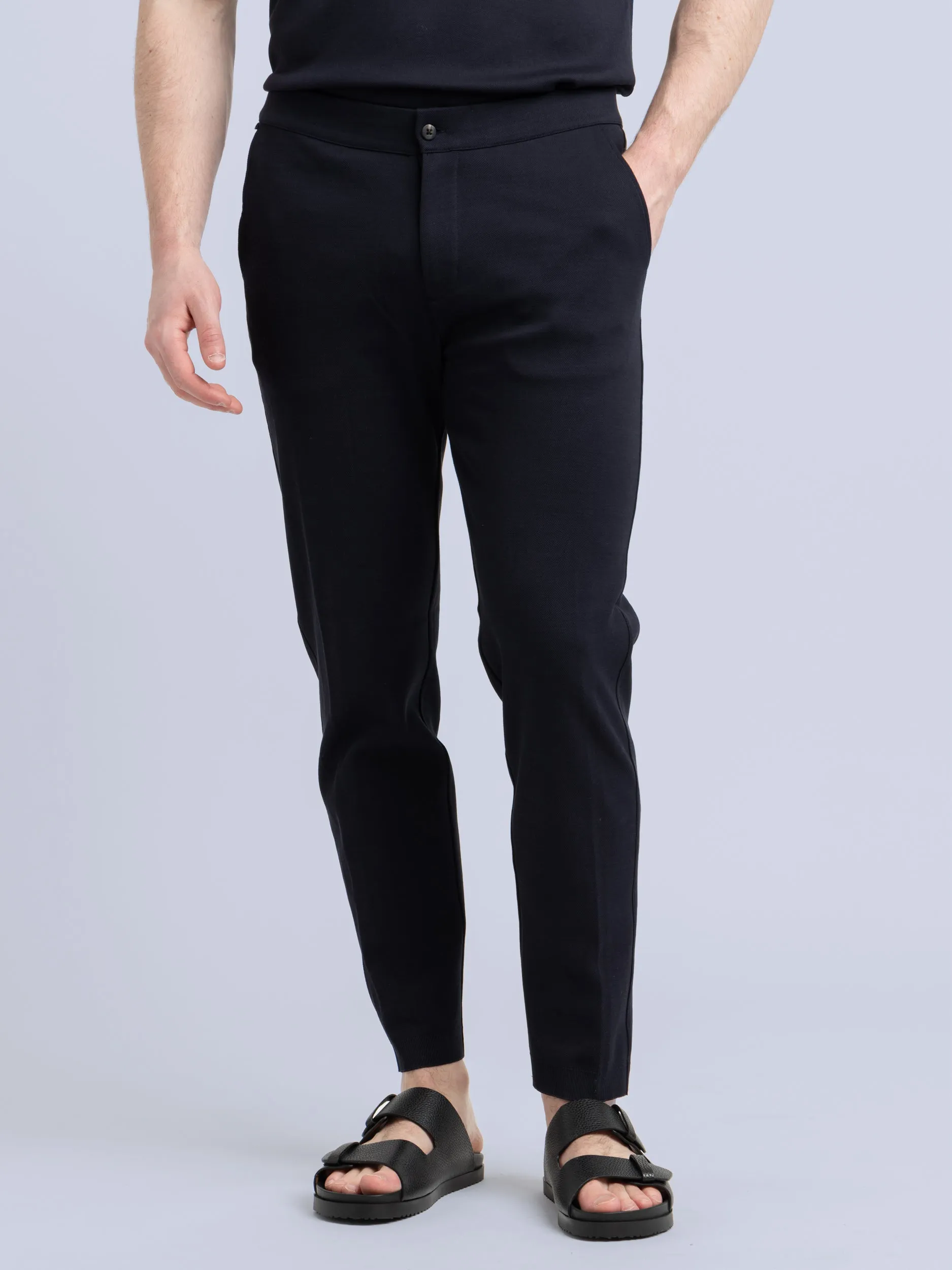 Navy Cotton Piqué Jogger Trousers