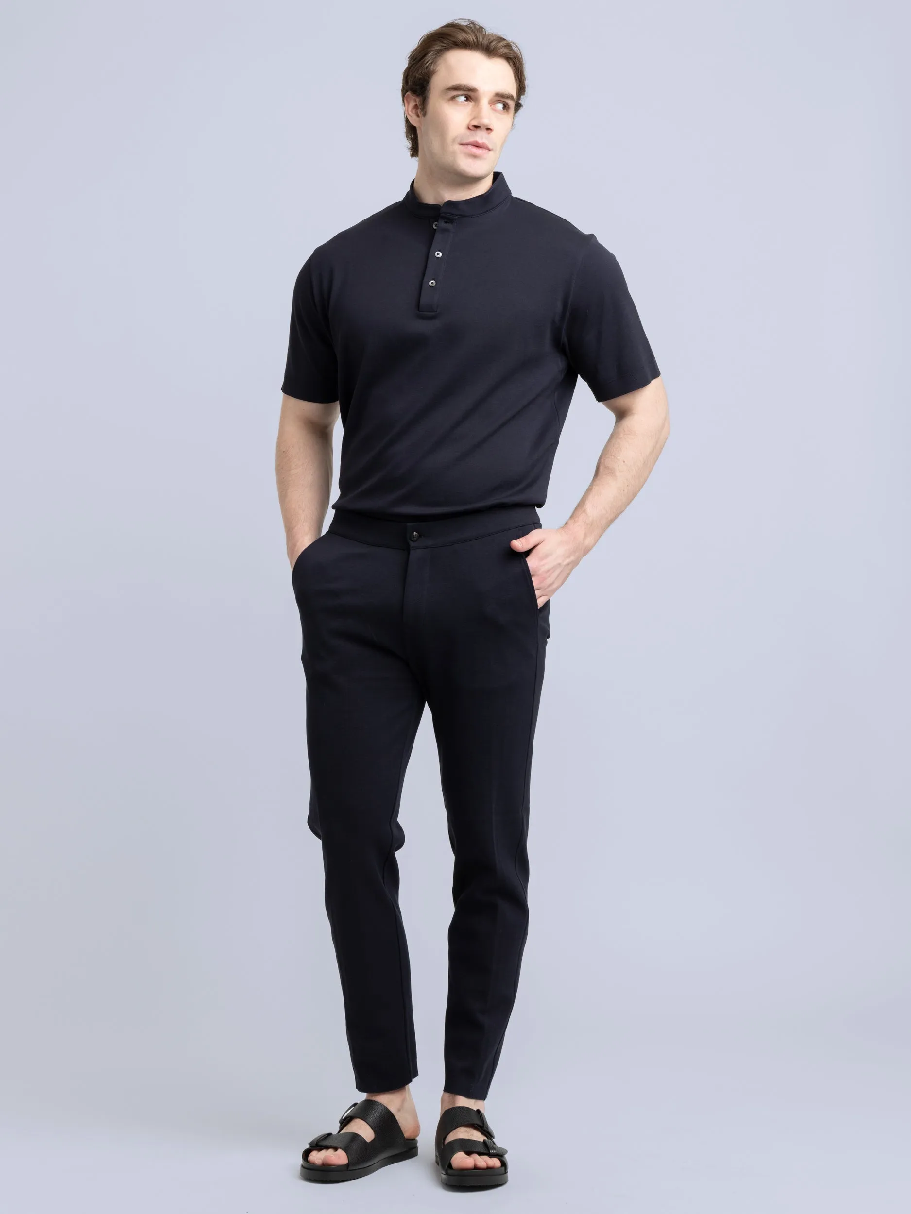 Navy Cotton Piqué Jogger Trousers