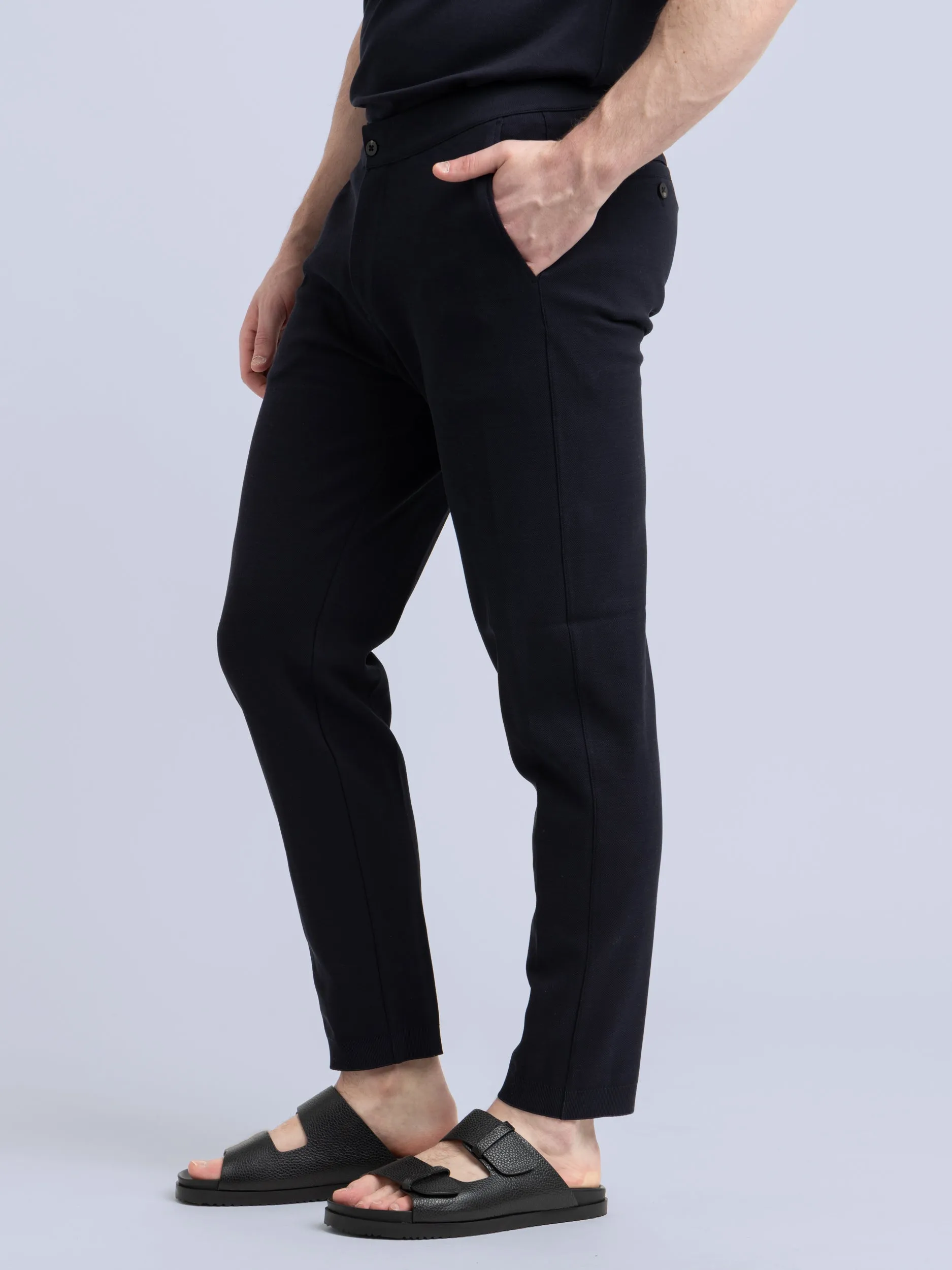 Navy Cotton Piqué Jogger Trousers