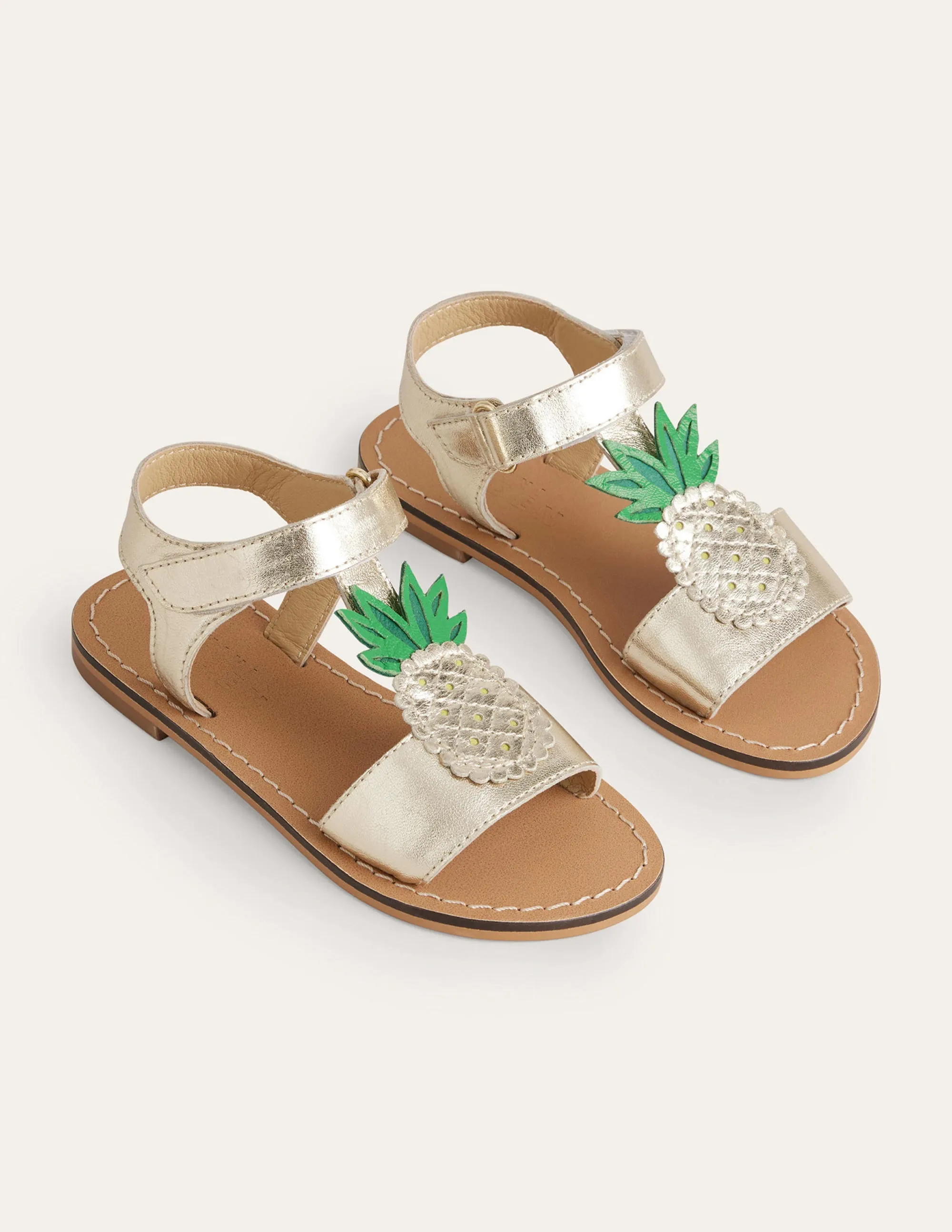 Novelty Sandals-Gold Metallic Pineapple