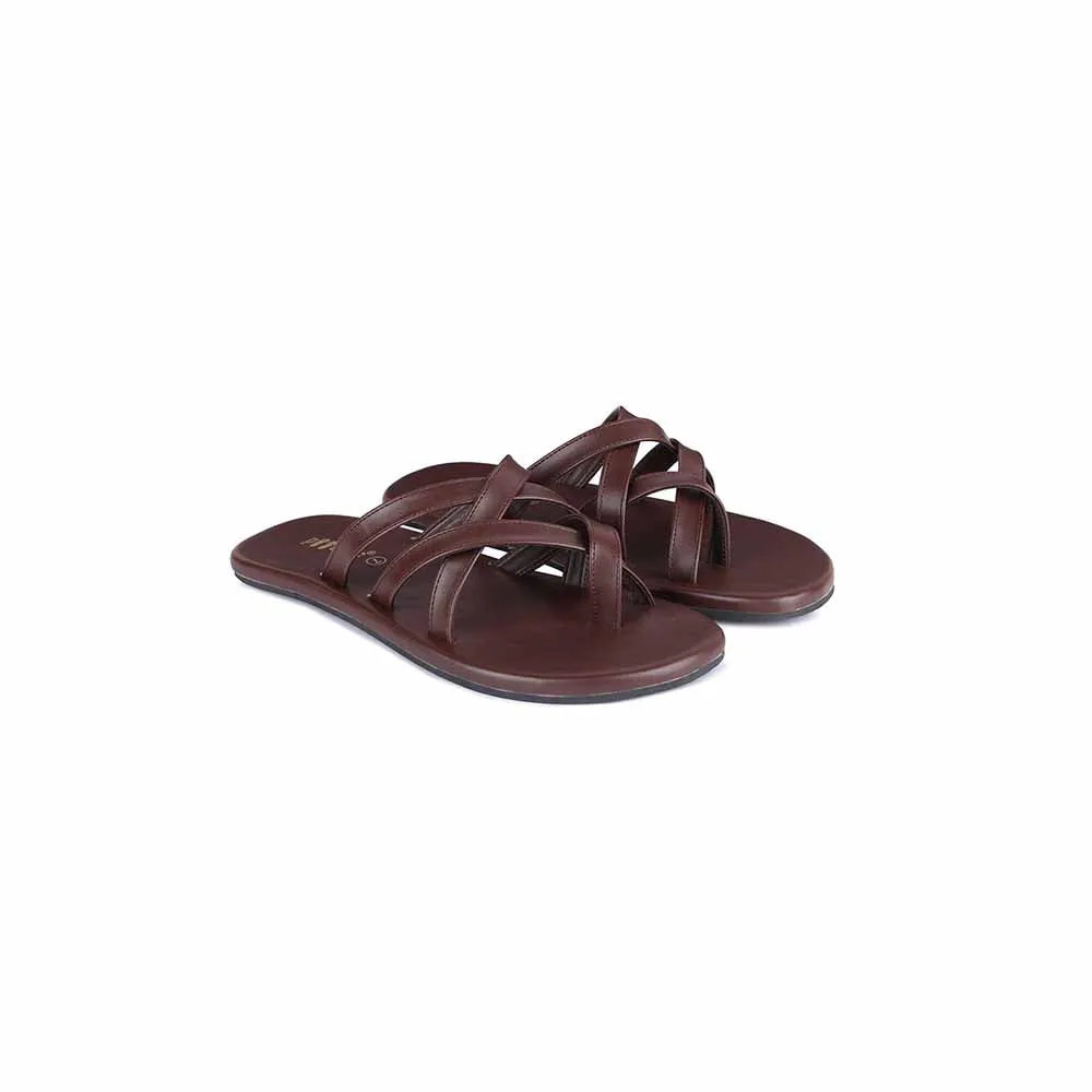 Paaduks Radial Crossover Vegan Leather Slides for Men (Dark Brown)